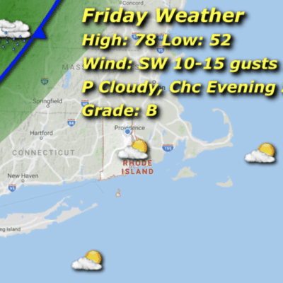 Map showing weather forecast for Friday.