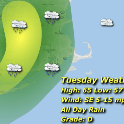 Weather forecast map with rain details.