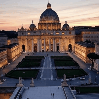 St. Peter's Basilica at sunset, Vatican City.