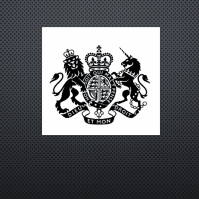 Royal coat of arms with lion, unicorn.