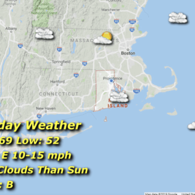 Weather map of New England region, cloudy.