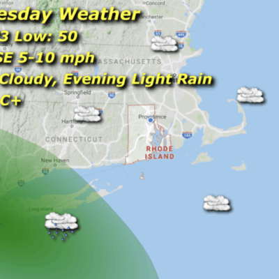 Rhode Island Wednesday weather forecast map.