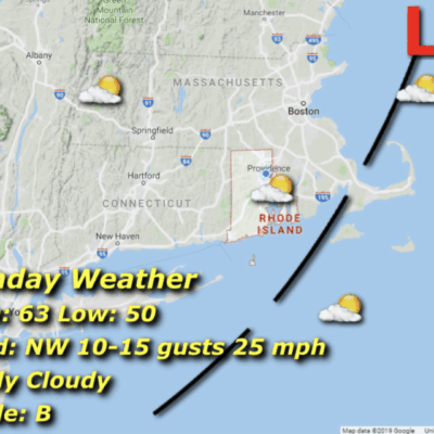 Weather map showing partly cloudy conditions.