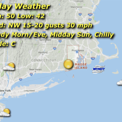 A map of the weather in new england.
