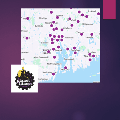 A map of the united states with purple dots on it.