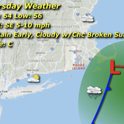 A map of the weather with a blue line showing where to go.
