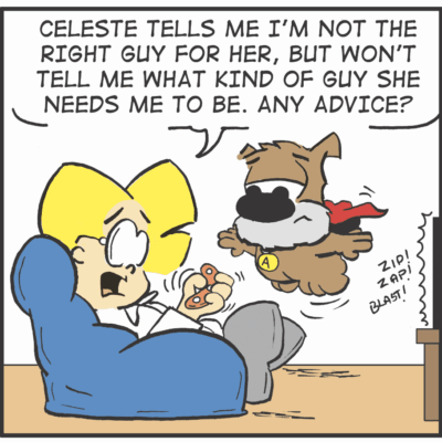A cartoon of celeste and her dog