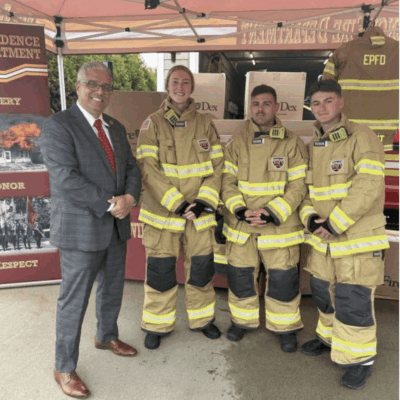 Mayor Bob DaSilva pictured with firefighters in their new Non-PFAS gear