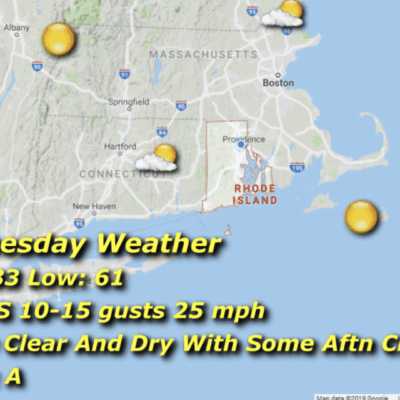 Tuesday weather forecast with highs in the 80s and clear skies.