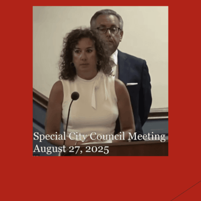 A woman speaks at a Special City Council Meeting on August 27, 2025.