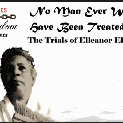 Black and white image of Eleanor Roosevelt with a quote about trials and treatment.