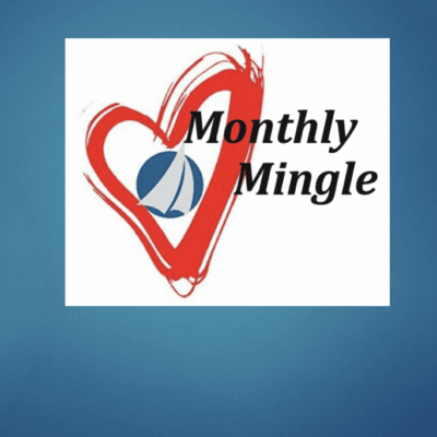 Logo with a red heart and a sailboat, titled Monthly Mingle.