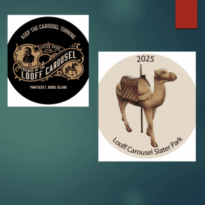 Two vintage carousel logo designs featuring animals and ornate text.