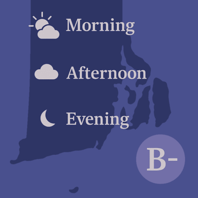 Weather forecast showing morning, afternoon, and evening conditions for Rhode Island.