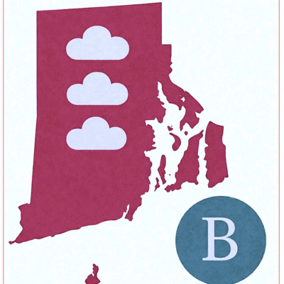 Map of Rhode Island with a blue circle labeled B.
