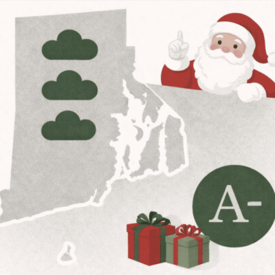 Santa gives a high grade with gifts in a holiday-themed map scene.