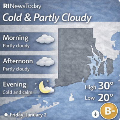 Weather forecast shows cold and partly cloudy conditions with highs of 30°F and lows of 20°F.