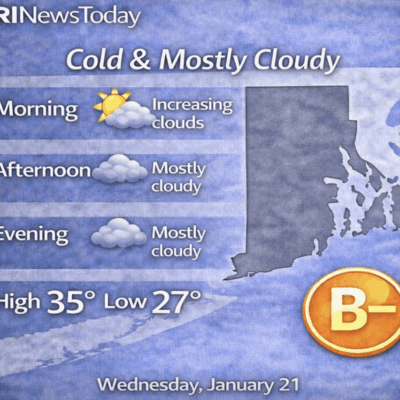 Weather forecast: Cold, mostly cloudy with highs of 35°F.