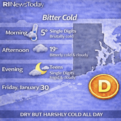 Weather forecast showing bitter cold temperatures and dry but harshly cold conditions.
