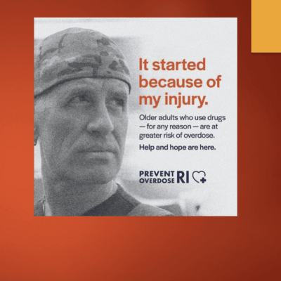 An elderly man reflects on injury recovery support from Overdose Lifeline RI.