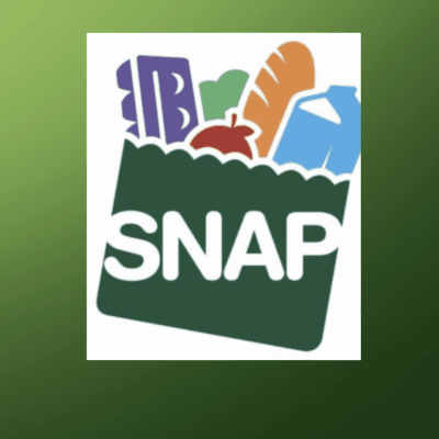 Logo for SNAP featuring grocery items in a bag.