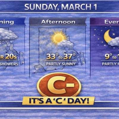 Weather forecast showing temperature and weather conditions for Sunday, March 1.