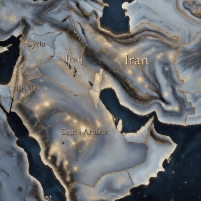 Map showing Iran and surrounding Middle Eastern countries with a marble-like texture.