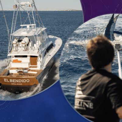 A fishing boat named El Bendido and a man watching from another boat.