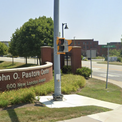 John O. Pastore Center sign at 600 New London Avenue in Cranston, Rhode Island