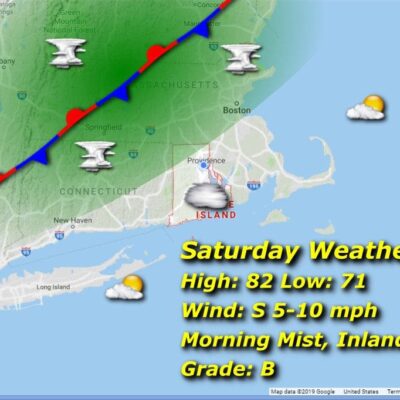 Saturday weather map for Rhode Island, New Hampshire, and Massachusetts.