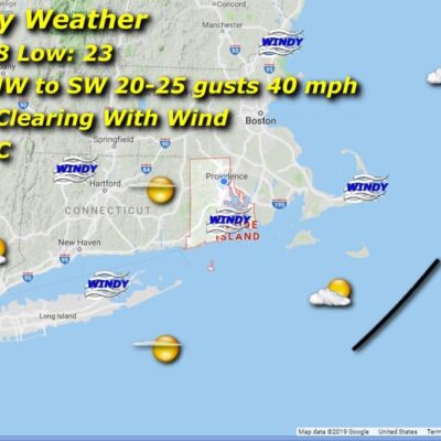 A map showing the weather in new england.