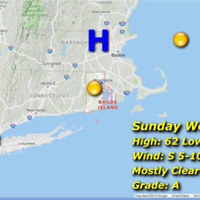 A map showing the weather in new england.