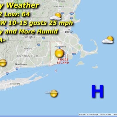 A map showing the sunday weather in massachusetts.