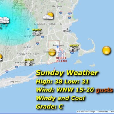 A map showing the weather in new england.