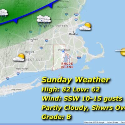 A map showing the weather in new england.