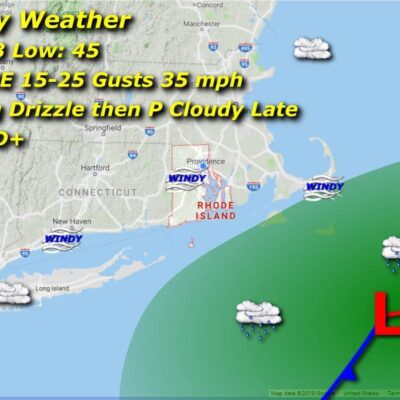 A map showing the weather in the area.