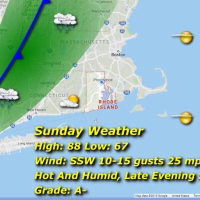A map showing the weather in boston.