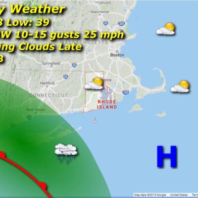 A map showing the weather in boston, massachusetts.