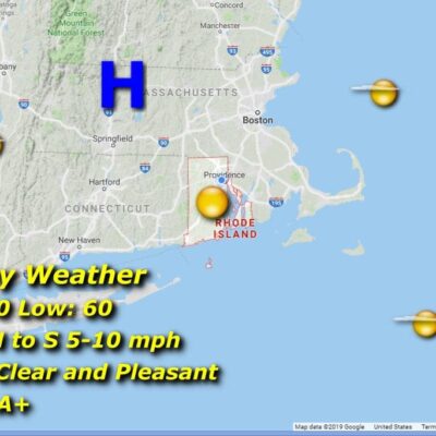 A map showing the weather in massachusetts.