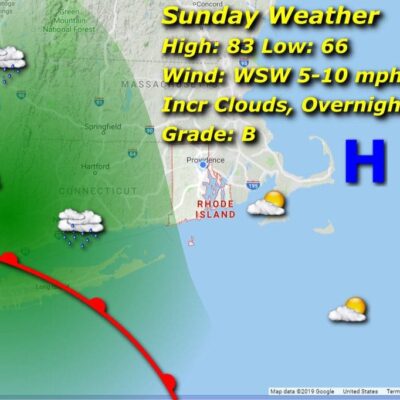A map showing the weather for the next few days.