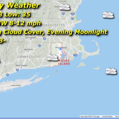 A map showing the weather in Rhode Island.