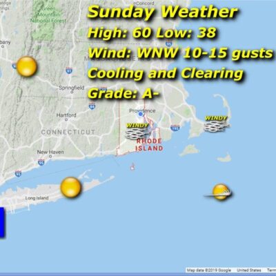 A map showing the weather in new hampshire.