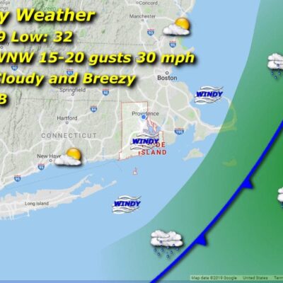 A map showing the weather for the next few days.