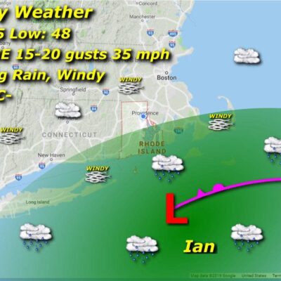 A map showing the weather for the next few days.