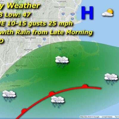 A map showing the weather for the next few days.
