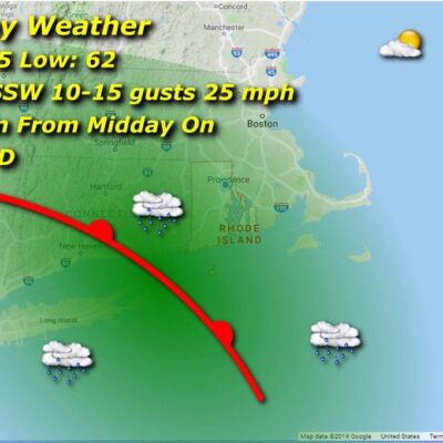 A map showing the current weather conditions in massachusetts.