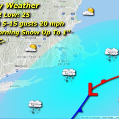 A map showing the weather in new hampshire.