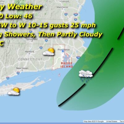 A map showing the weather for the next few days.