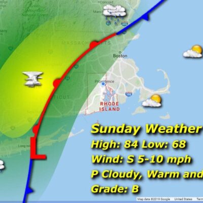 A map displaying the storm's location in Rhode Island.