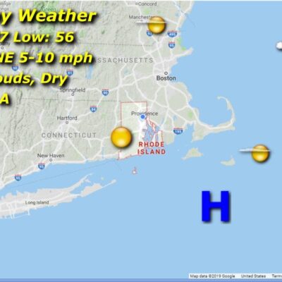 A screenshot of a Rhode Island weather app on a computer screen.